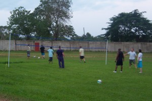 Playing volleyball on a free afternoon