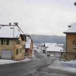 A business street in Les Ponts de Martel 