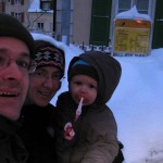 Waiting at the bus stop with lots of snow!